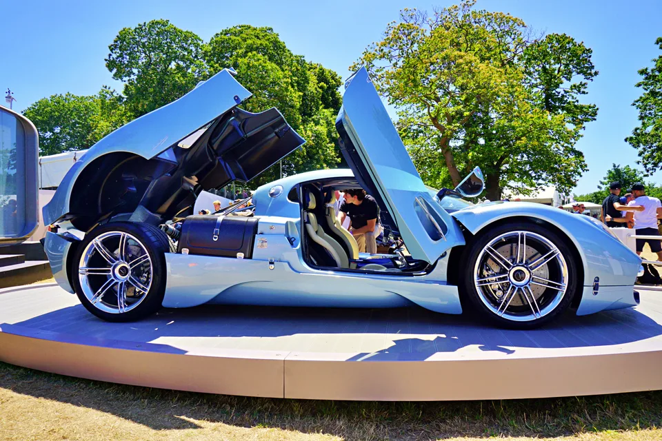 Silver Pagani with both doors raised