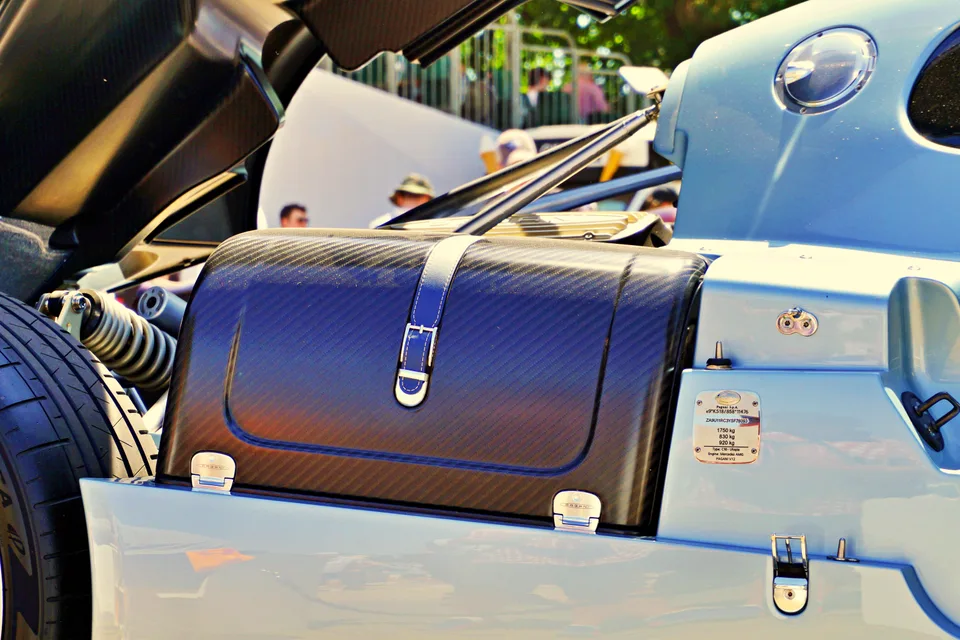 Carbon fibre luggage detail on a sports car
